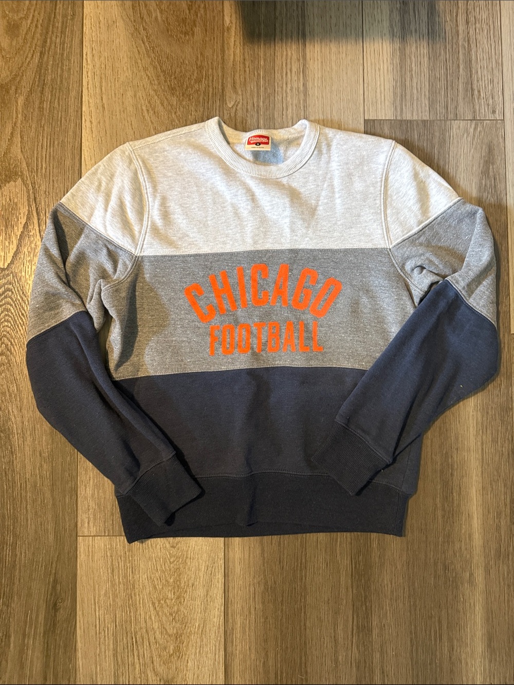 HOMAGE Gray/Navy Colorblock Crewneck with Orange 'CHICAGO FOOTBALL'